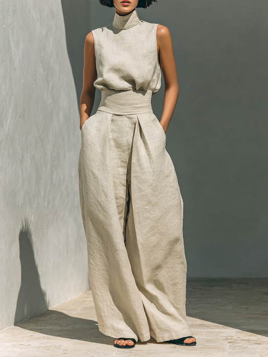 Maria | Conjunto Completo con Top de Tirantes y Pantalón Ancho de Algodón y Lino