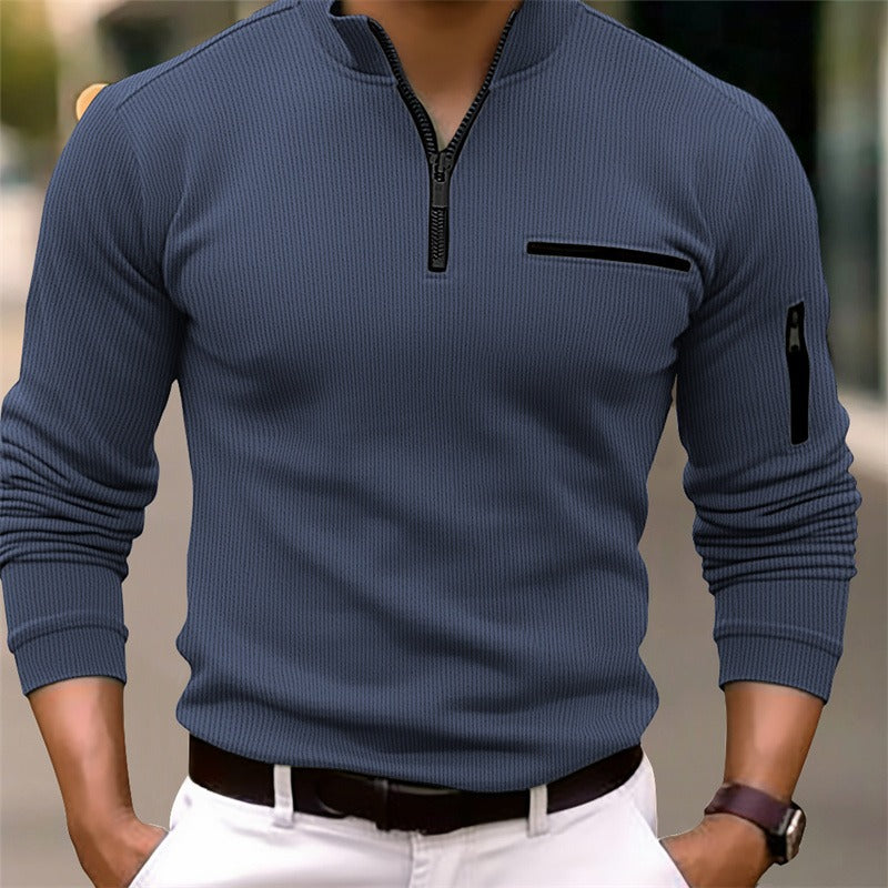 Polo cremallera manga larga hombre cuello alto