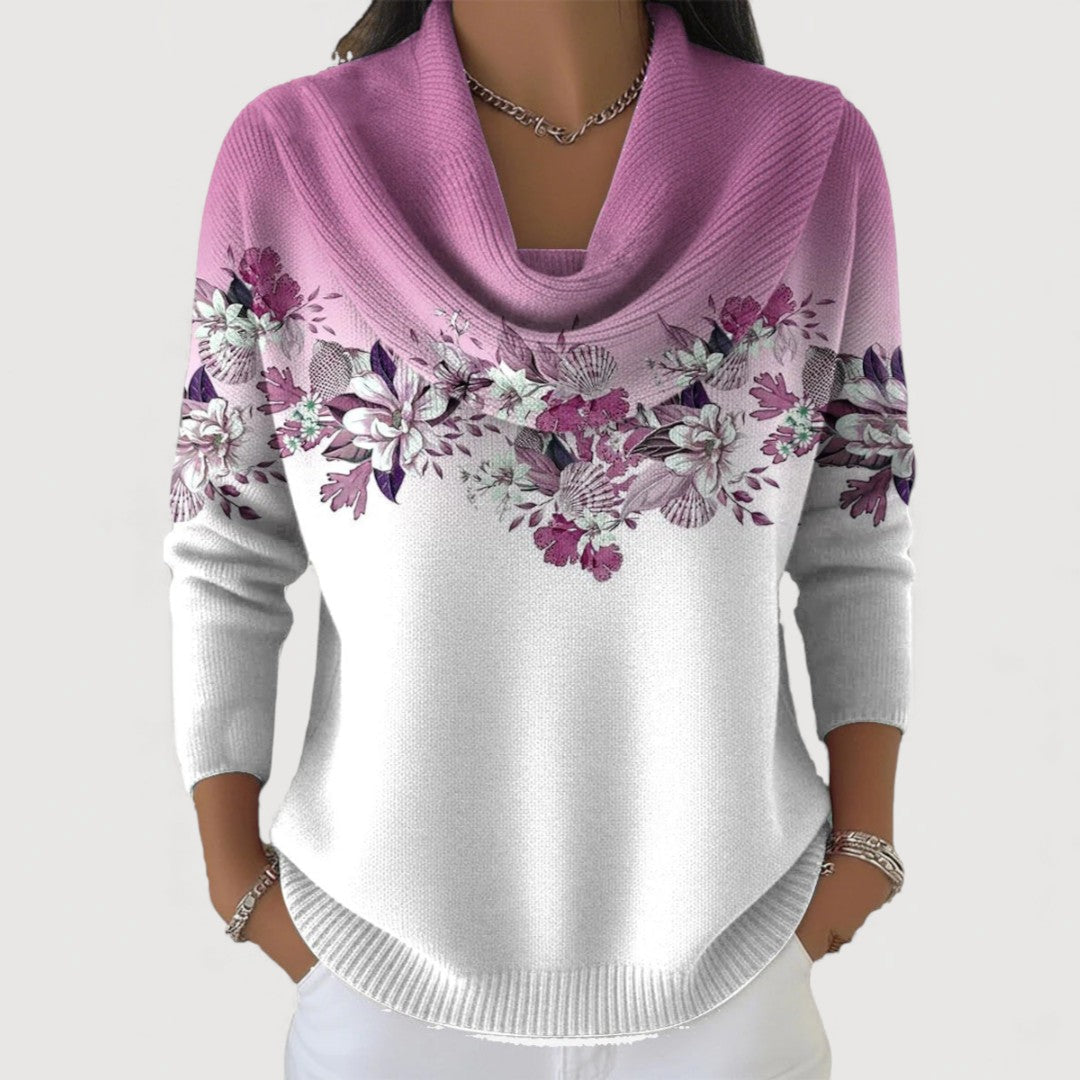Jersey cuello alto mujer estampado floral suave