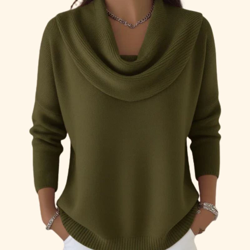 Jersey mujer cuello drapeado de punto suave y cálido