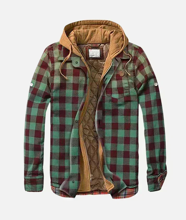 Chaqueta patchwork cuadros hombre otoño con capucha