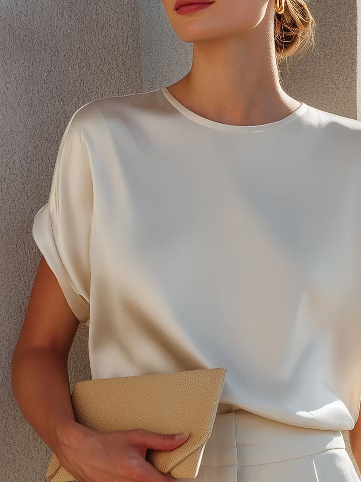 Blusa Relajada de Satén de Acetato Minimalista
