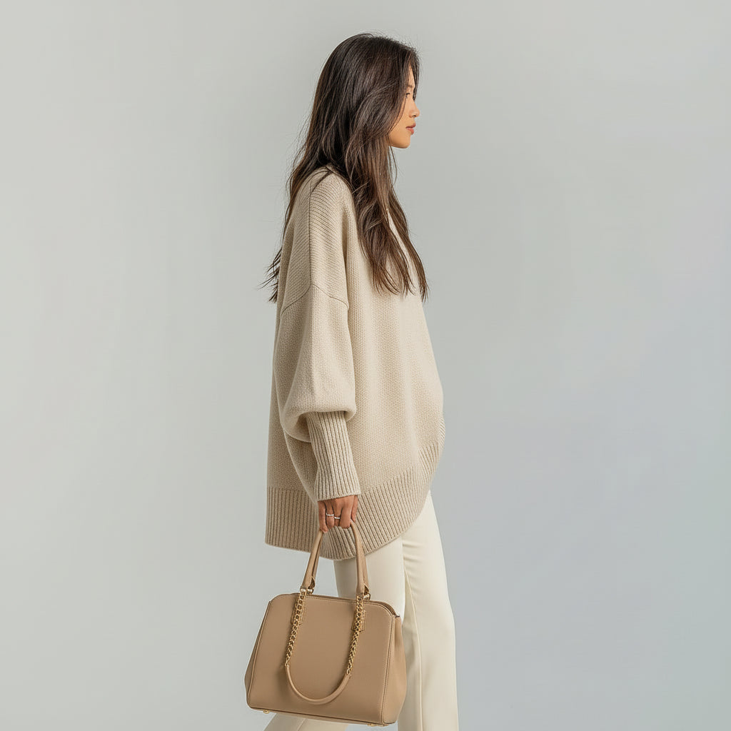 Poncho mujer asimétrico de punto con cuello alto