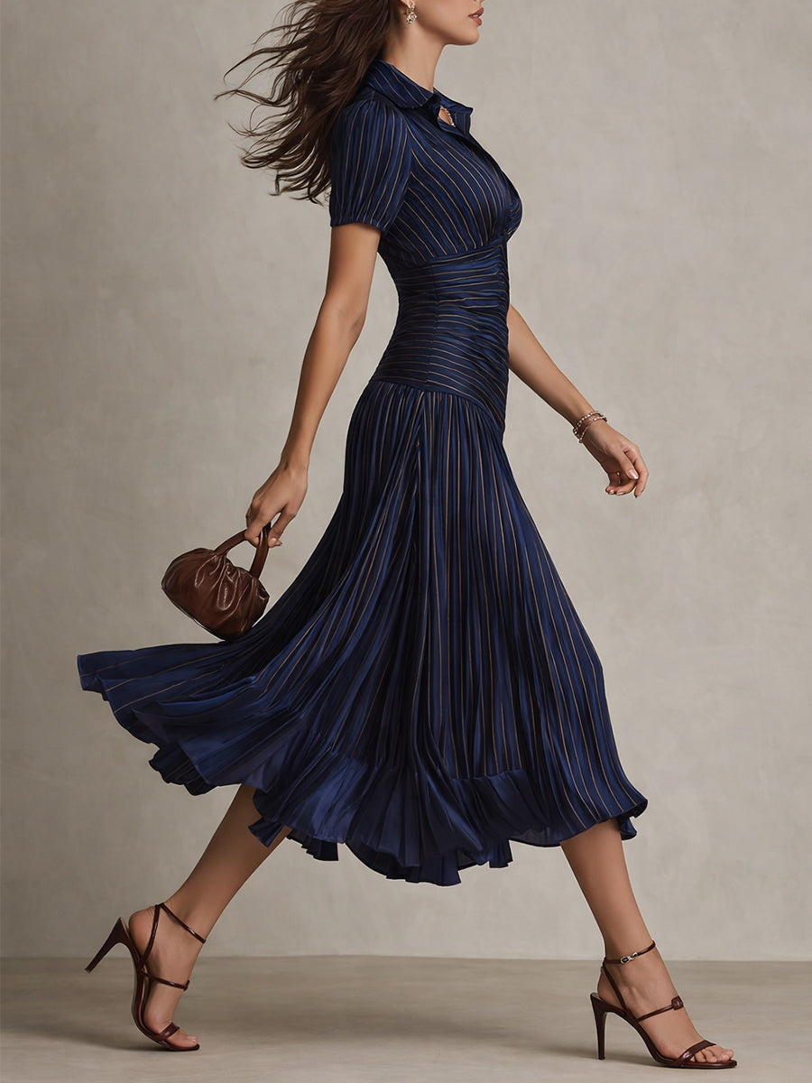Adriana - Vestido Midi de Satén con Rayas Retro