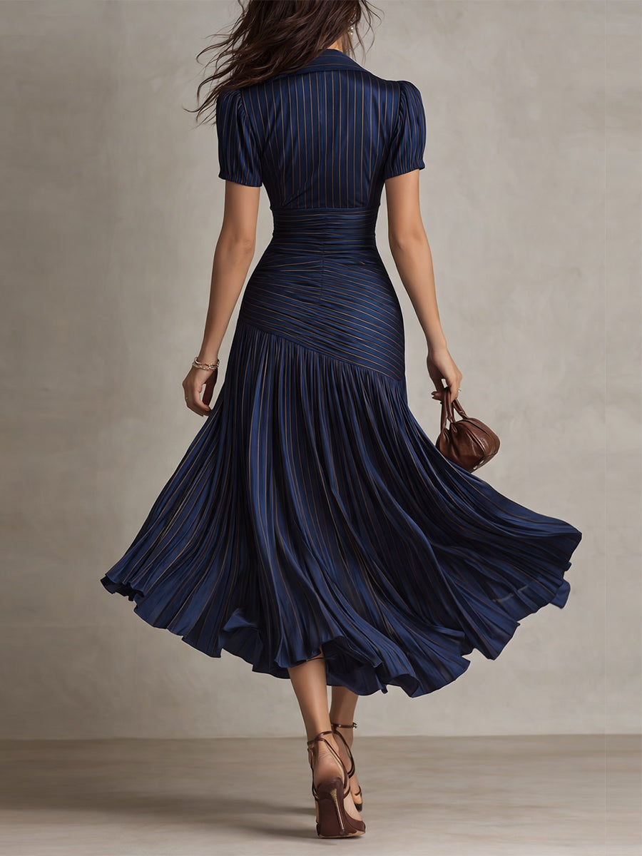 Adriana - Vestido Midi de Satén con Rayas Retro