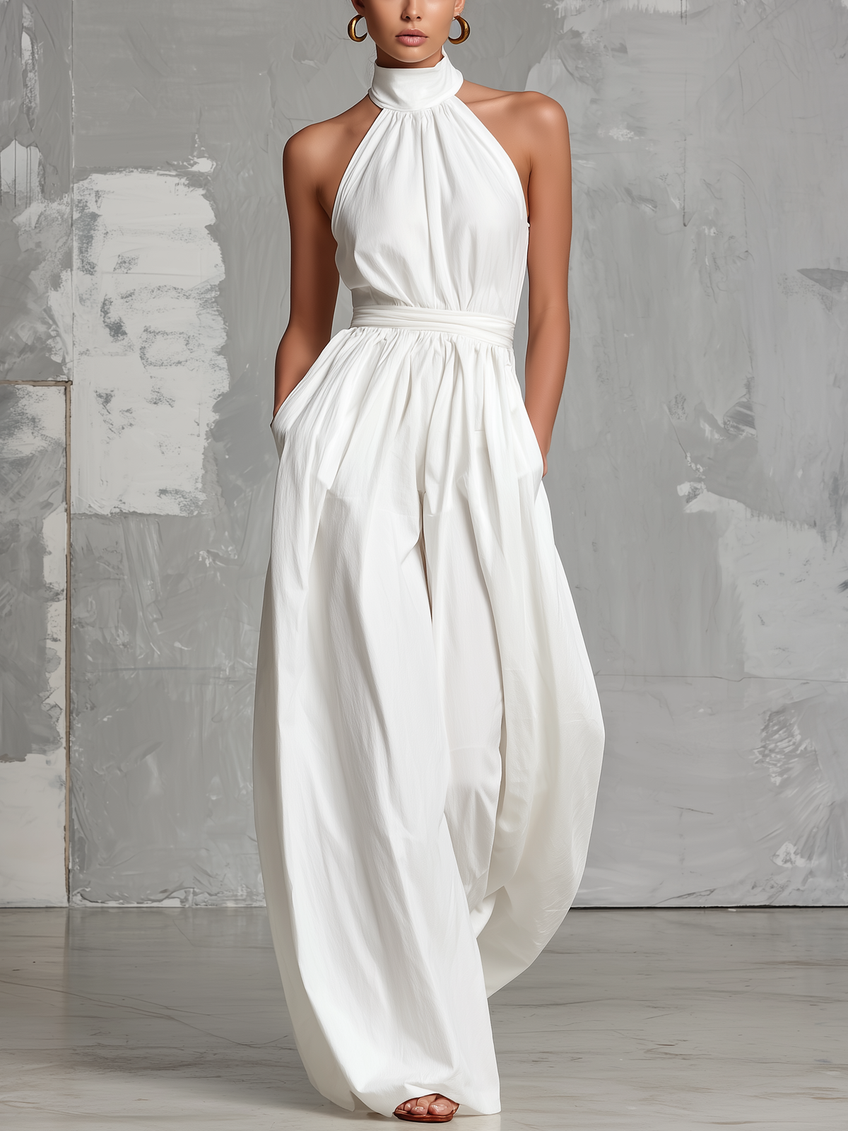 Zoltán | Mono Elegante Blanco Tejido sin Mangas con Cuello Halter