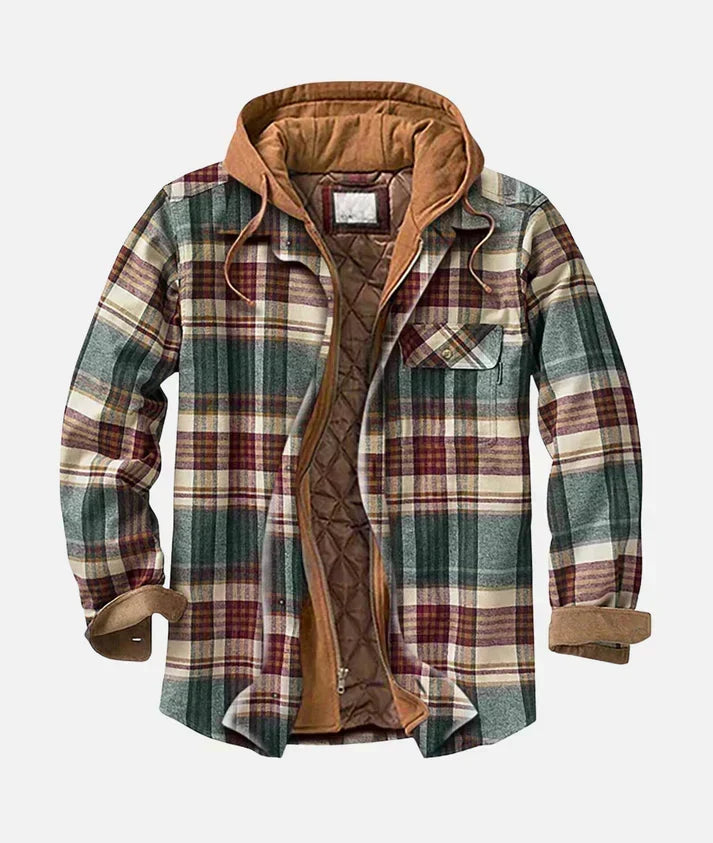 Chaqueta patchwork cuadros hombre otoño con capucha