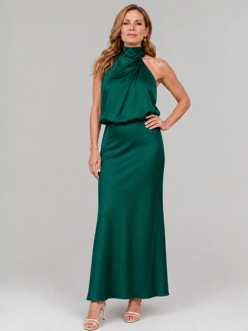 Nopal | Vestido Midi sin Mangas con Cuello Drapado