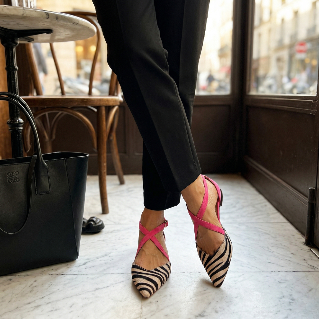 Fern | Bailarinas de Cintas Cruzadas con Estampado Cebra
