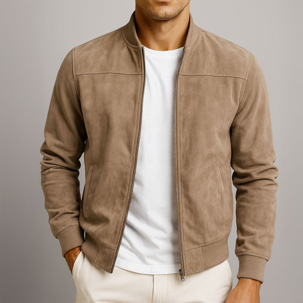Chaqueta efecto ante hombre con botones y bolsillos