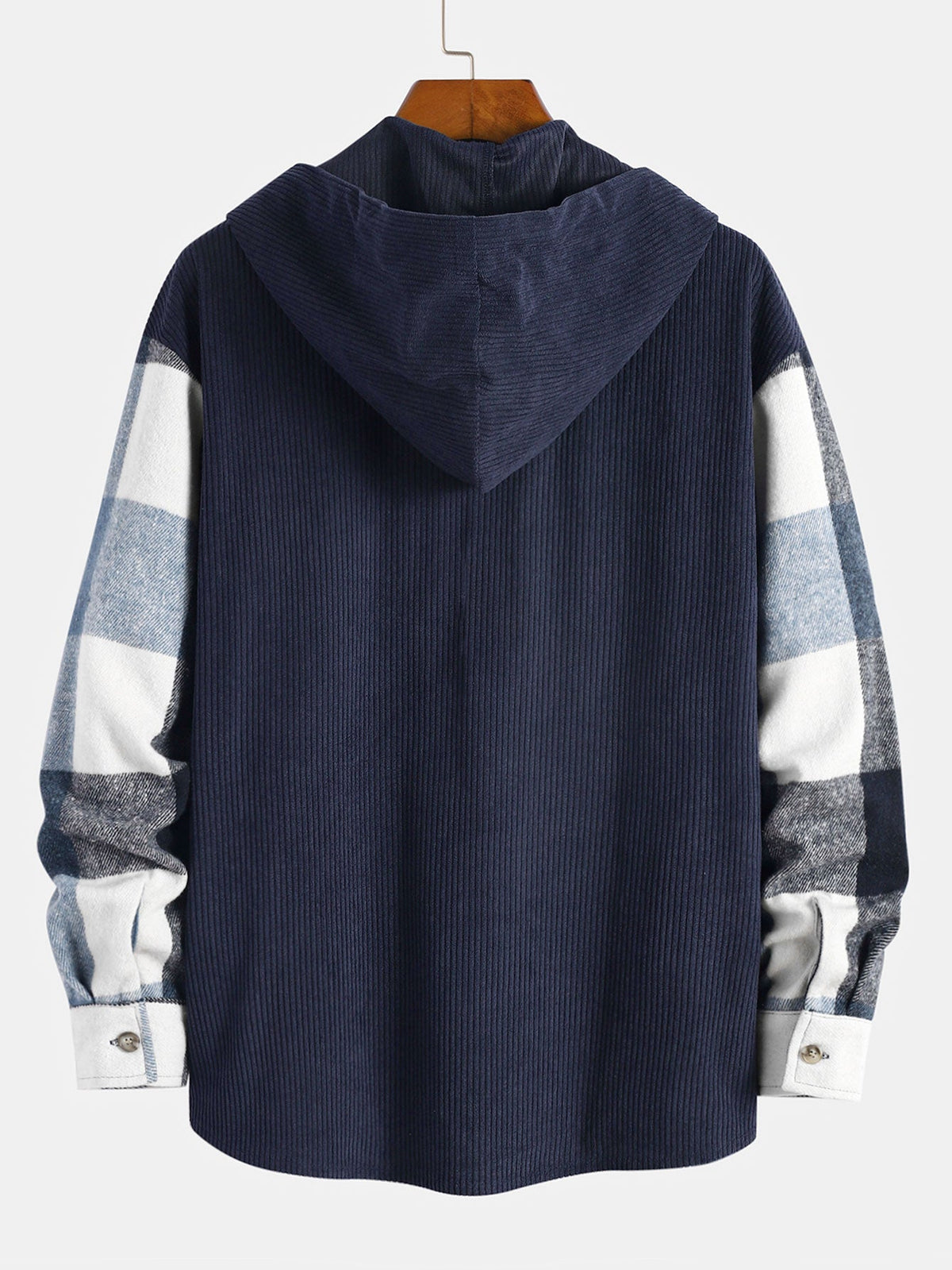 Camisa con Capucha de Ajuste Relajado de Franela a Cuadros y Parches de Pana