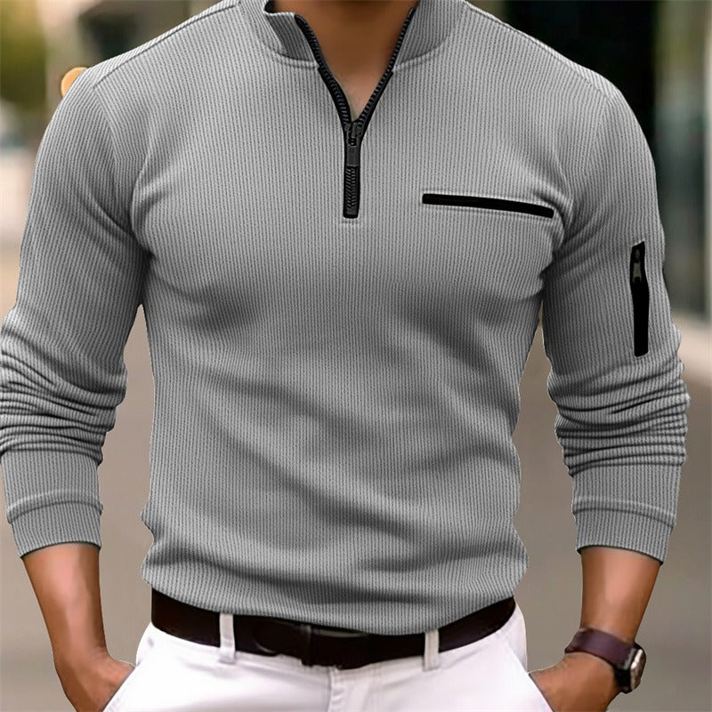 Polo cremallera manga larga hombre cuello alto