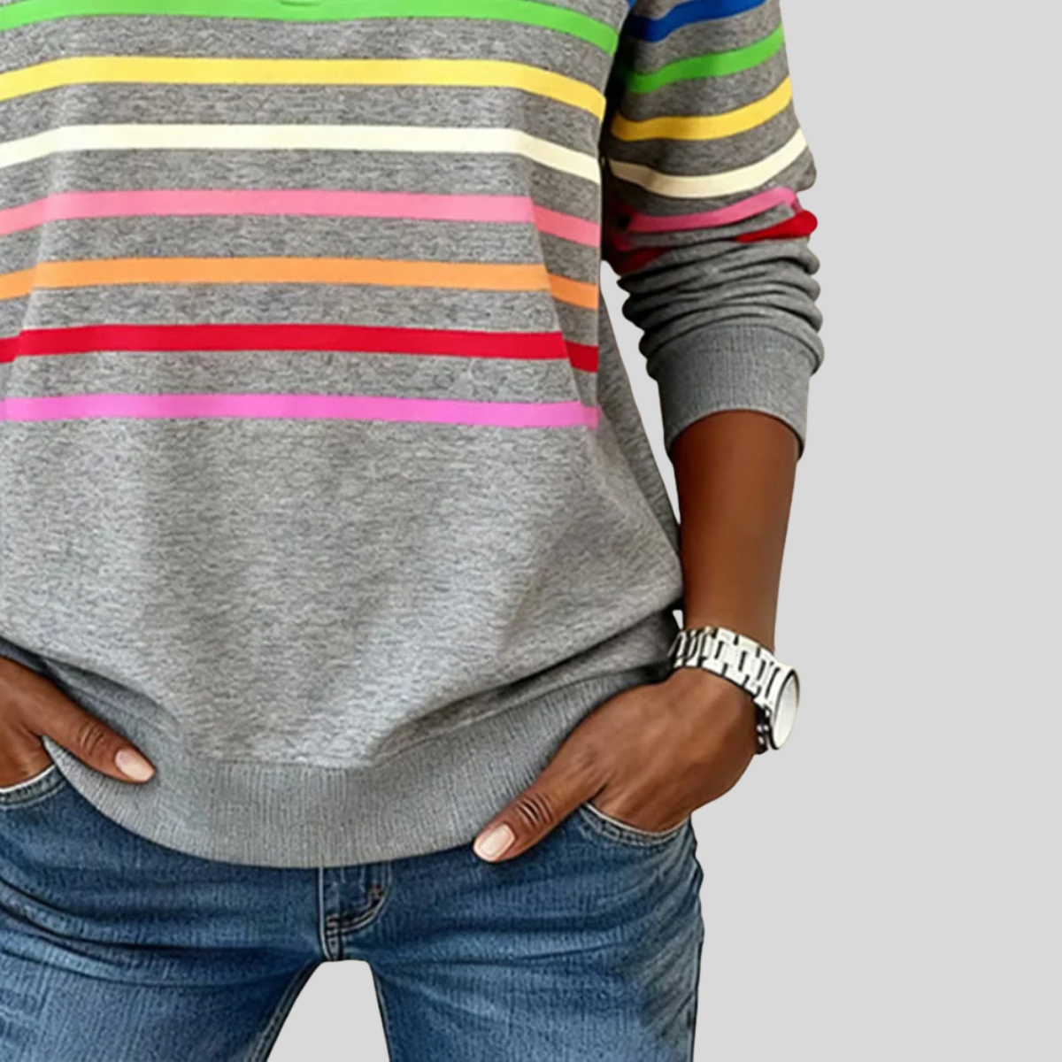 Sudadera de rayas mujer con media cremallera