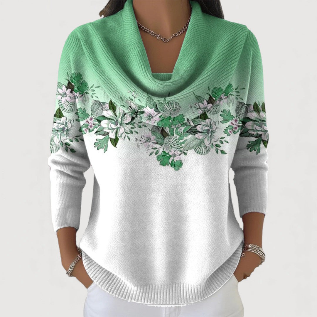 Jersey cuello alto mujer estampado floral suave