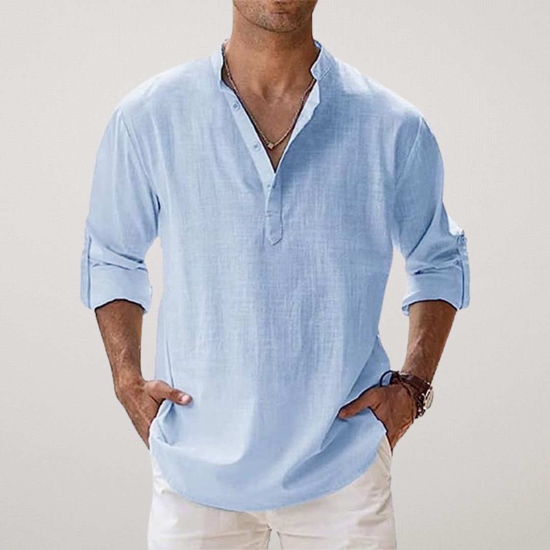 Azel | Camisa Henley de Algodón con Efecto Lino