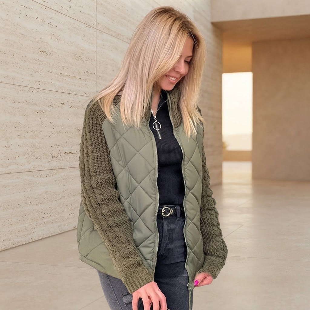 Chaqueta acolchada mujer con mangas de punto y cremallera