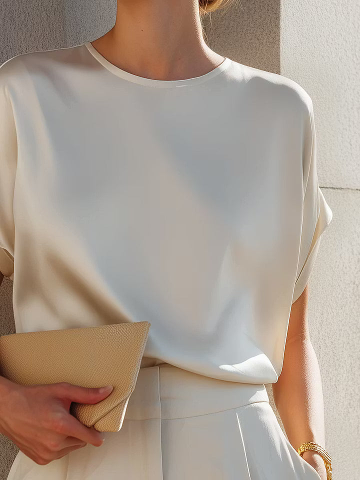 Blusa Relajada de Satén de Acetato Minimalista
