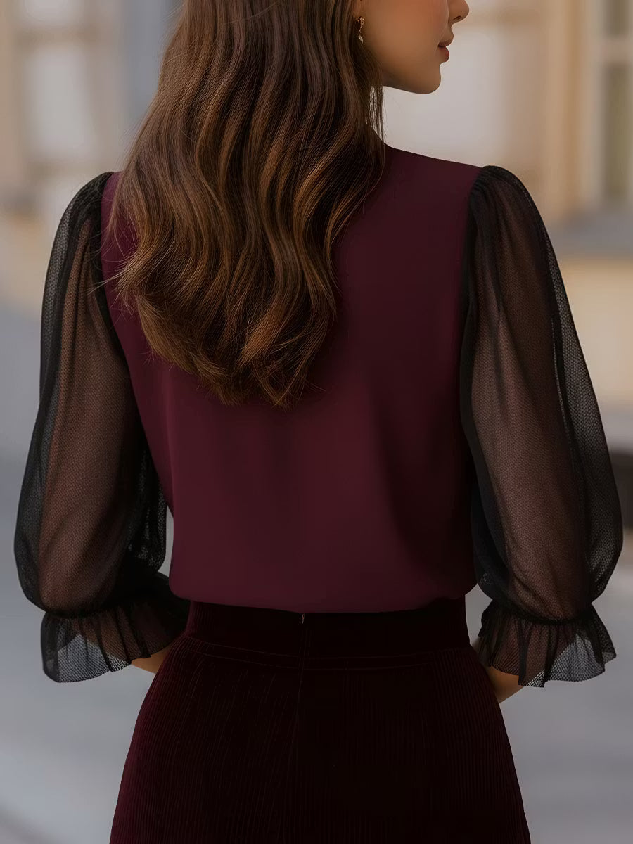 Valora | Blusa Abotonada de Manga Abullonada Transparente
