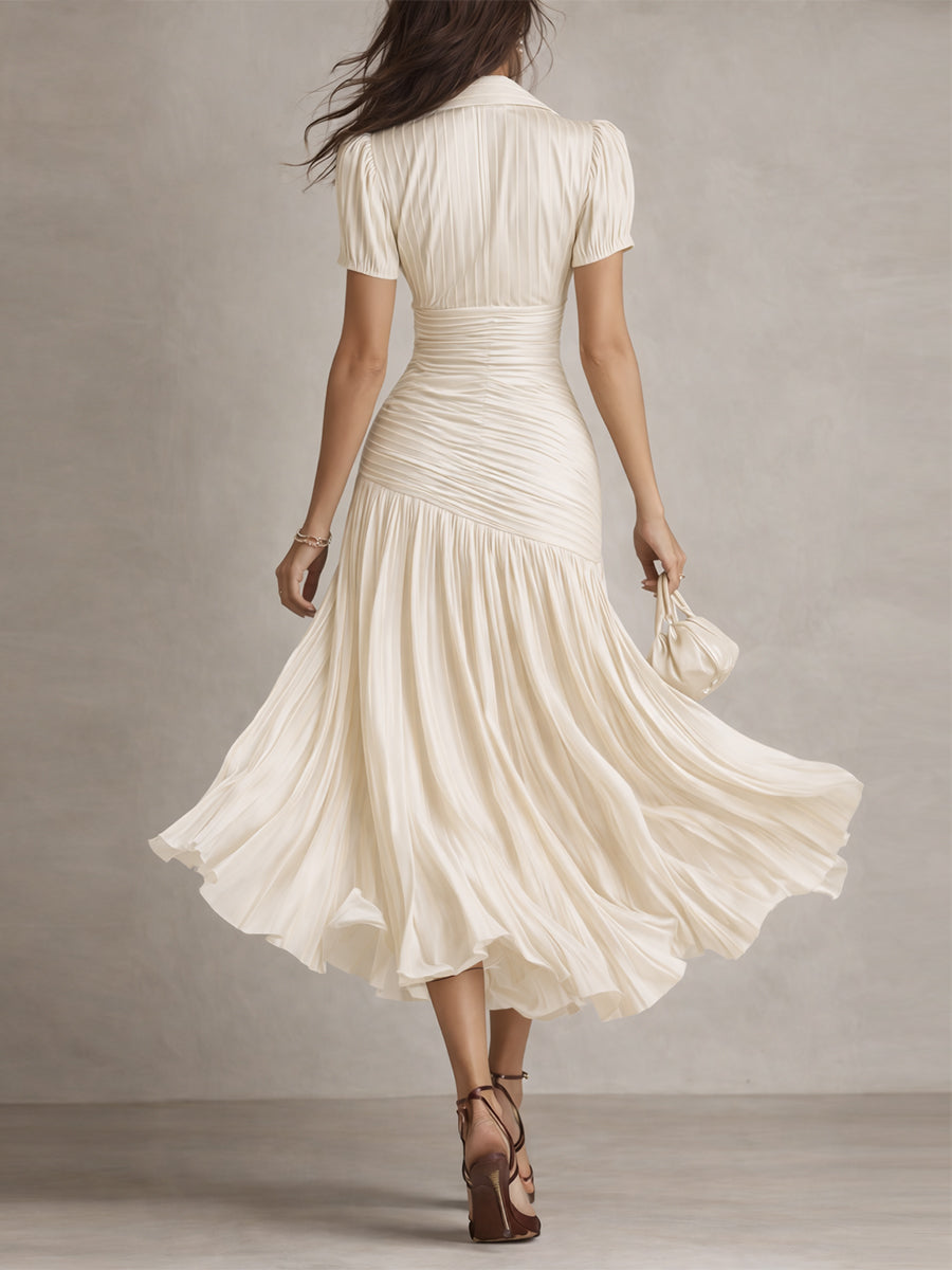 Adriana - Vestido Midi de Satén con Rayas Retro