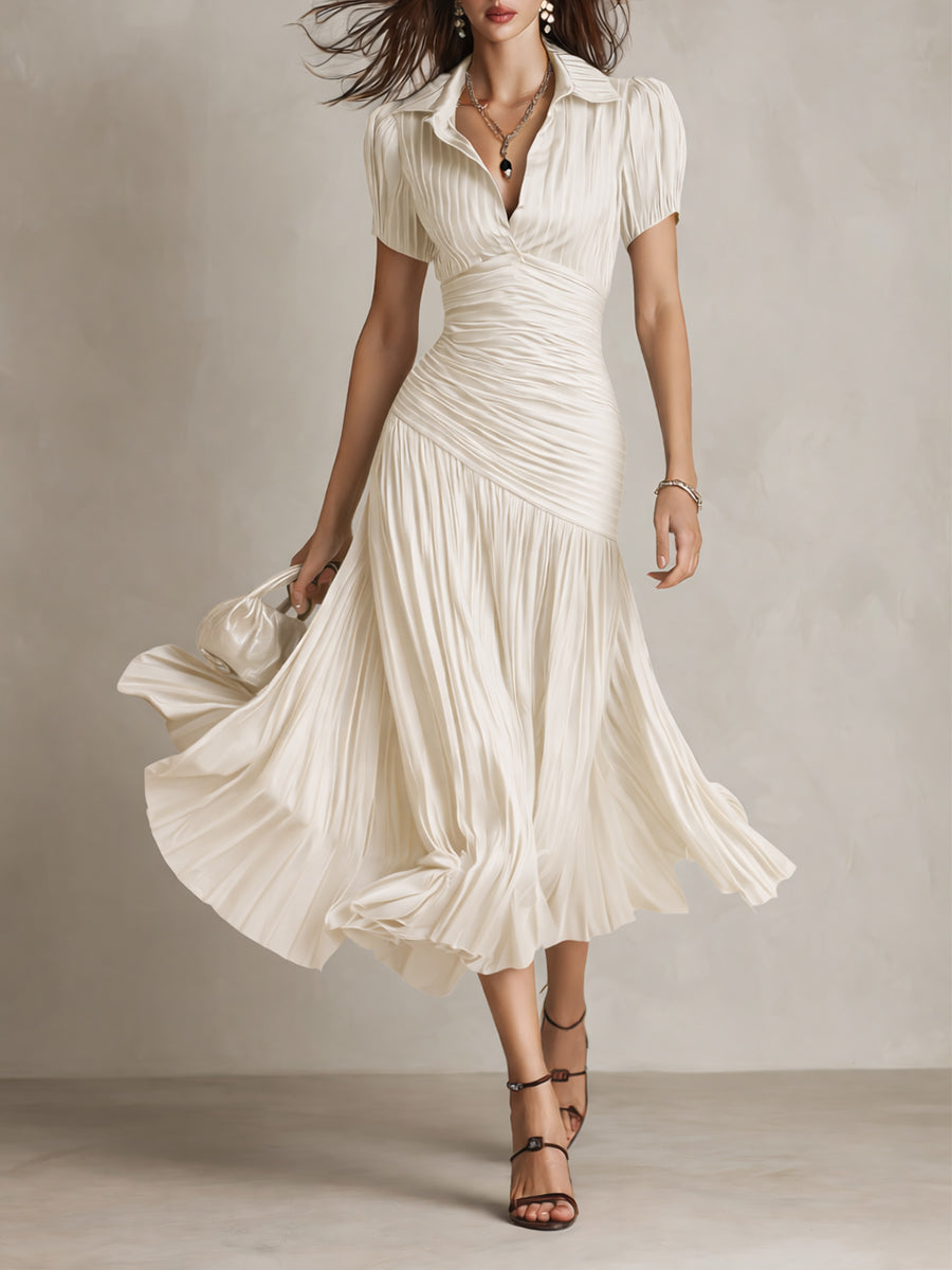 Adriana - Vestido Midi de Satén con Rayas Retro