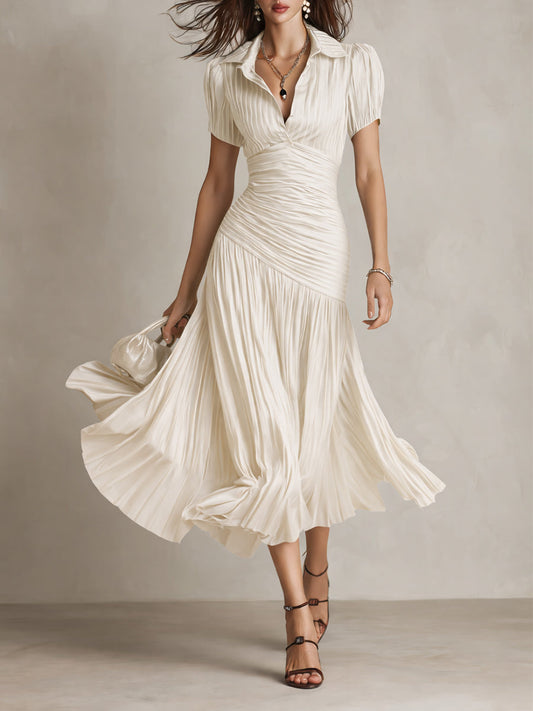 Adriana | Vestido Midi de Satén con Rayas Retro