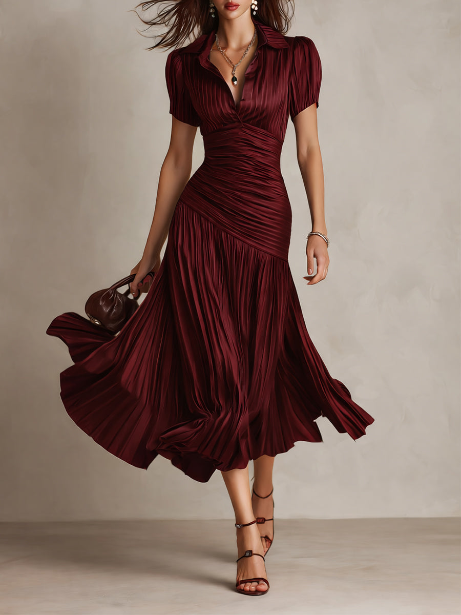 Adriana - Vestido Midi de Satén con Rayas Retro