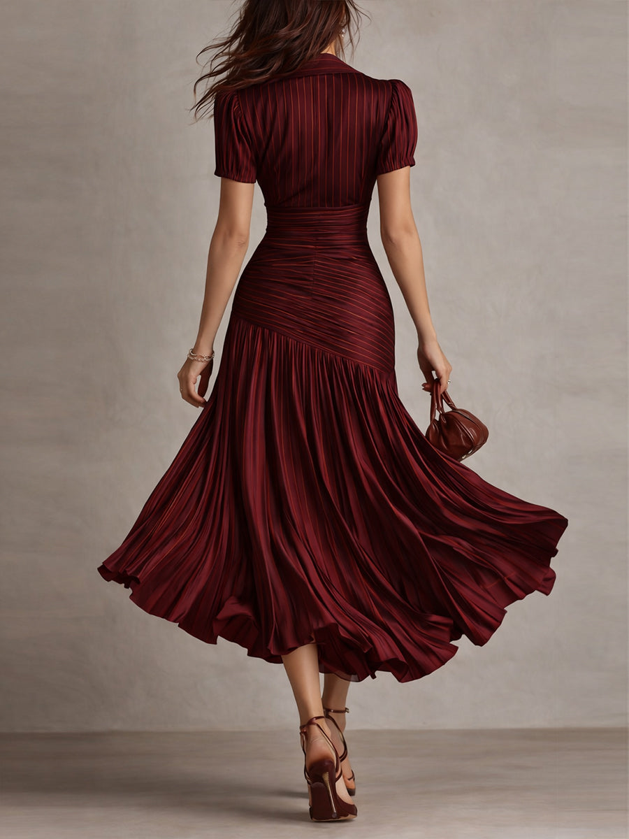Adriana - Vestido Midi de Satén con Rayas Retro