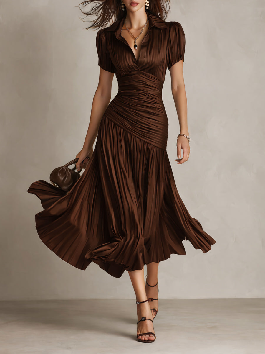 Adriana - Vestido Midi de Satén con Rayas Retro