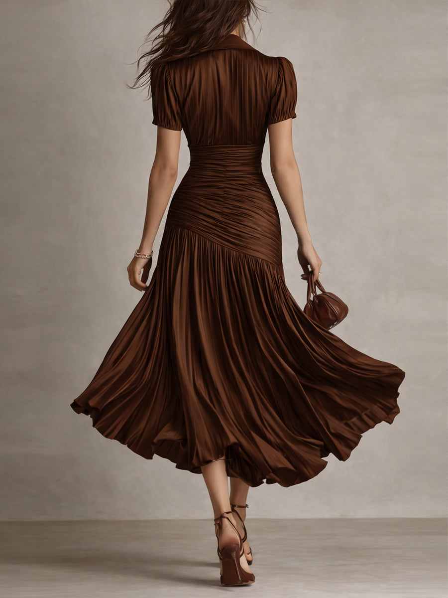 Adriana - Vestido Midi de Satén con Rayas Retro