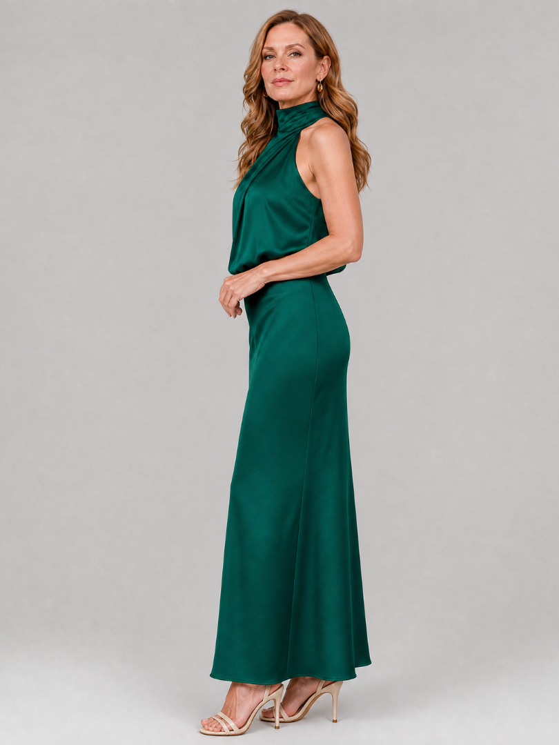 Nopal | Vestido Midi sin Mangas con Cuello Drapado