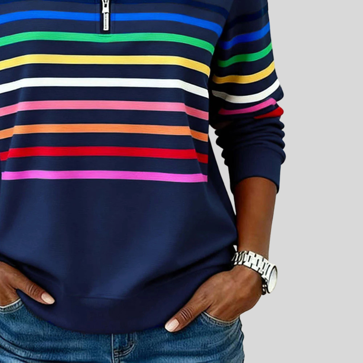 Sudadera de rayas mujer con media cremallera