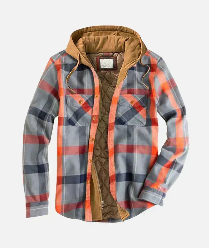 Chaqueta patchwork cuadros hombre otoño con capucha