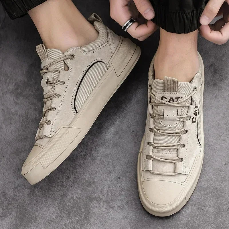 Zapatillas urbanas hombre efecto piel con malla transpirable