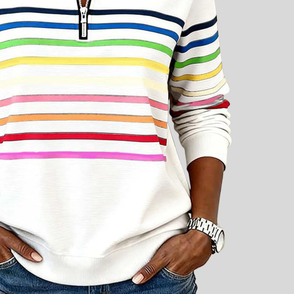 Sudadera de rayas mujer con media cremallera