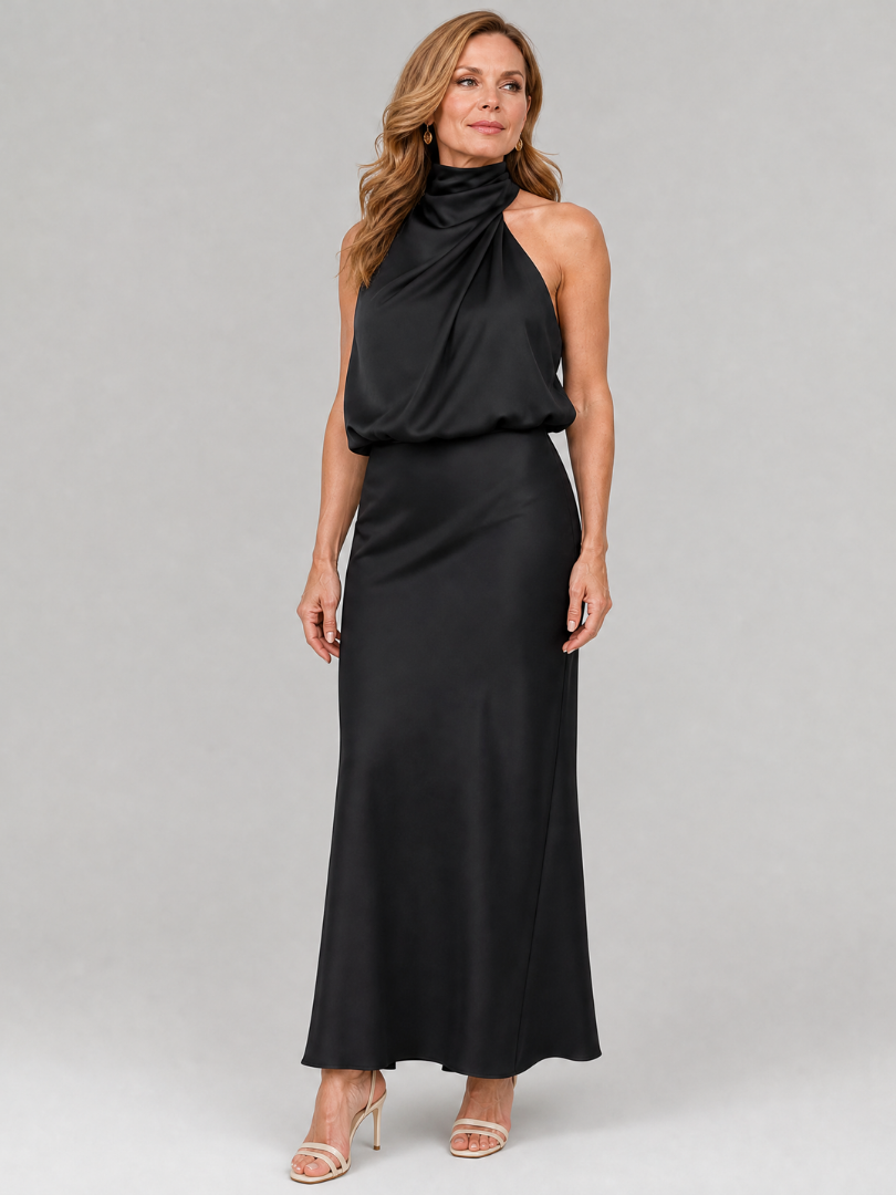Nopal | Vestido Midi sin Mangas con Cuello Drapado