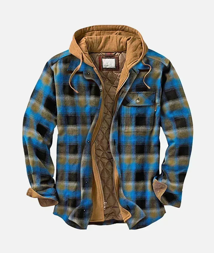 Chaqueta patchwork cuadros hombre otoño con capucha