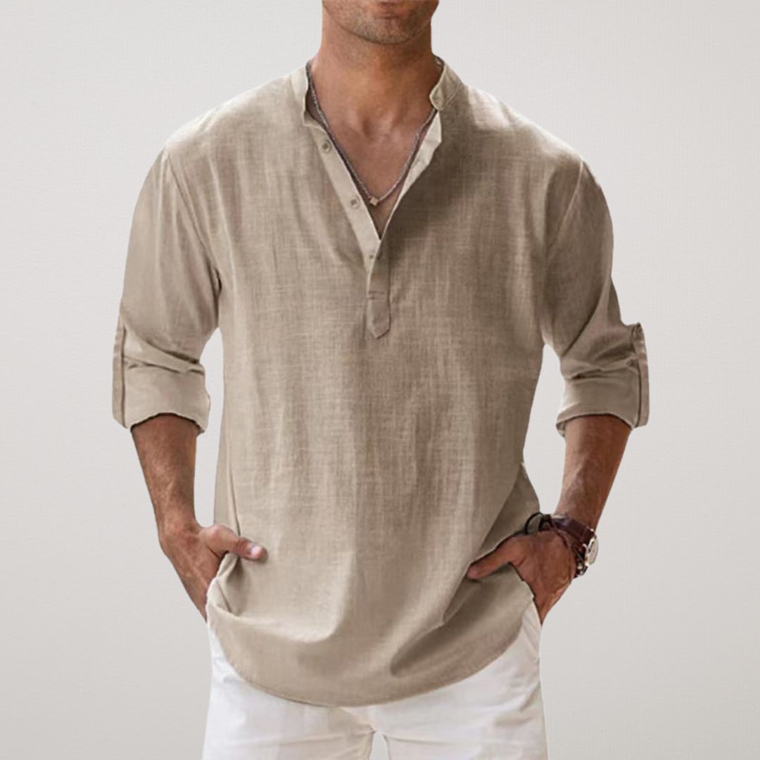 Azel | Camisa Henley de Algodón con Efecto Lino