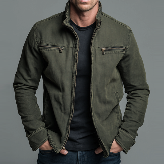 Field jacket hombre algodón vintage militar oliva