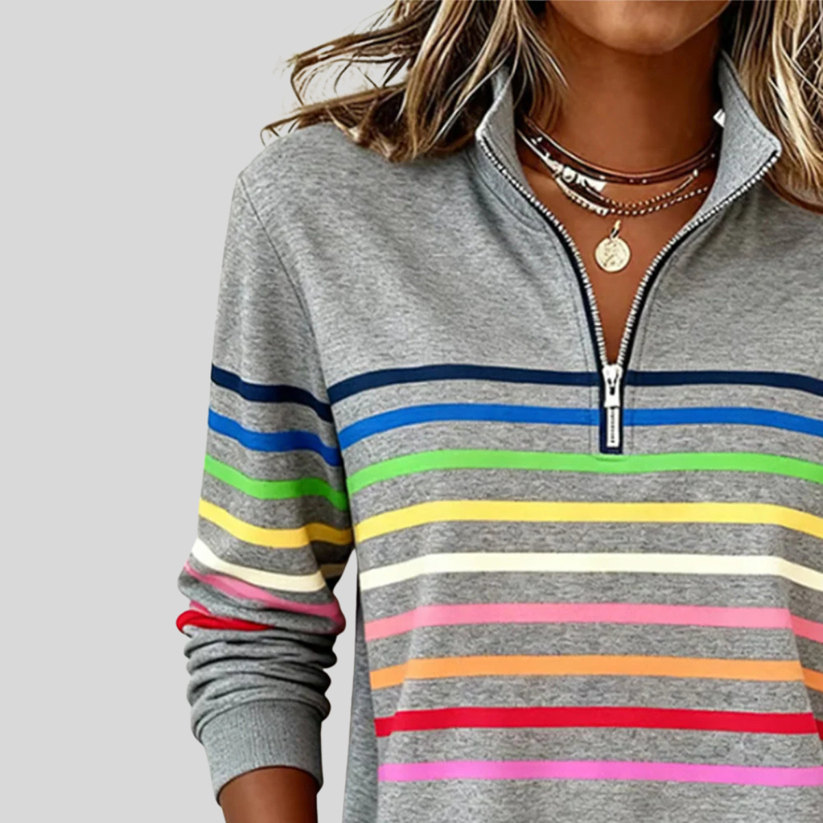 Sudadera de rayas mujer con media cremallera