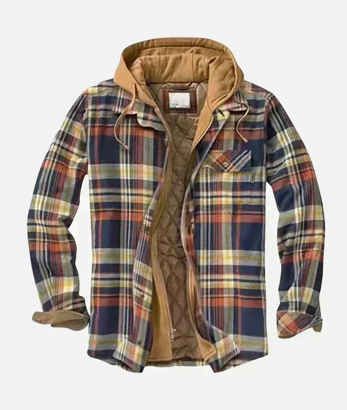 Chaqueta patchwork cuadros hombre otoño con capucha