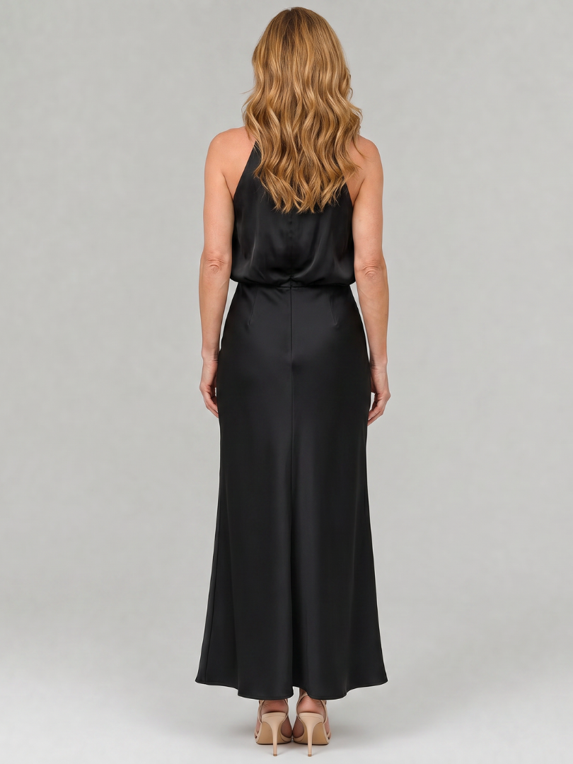 Nopal | Vestido Midi sin Mangas con Cuello Drapado