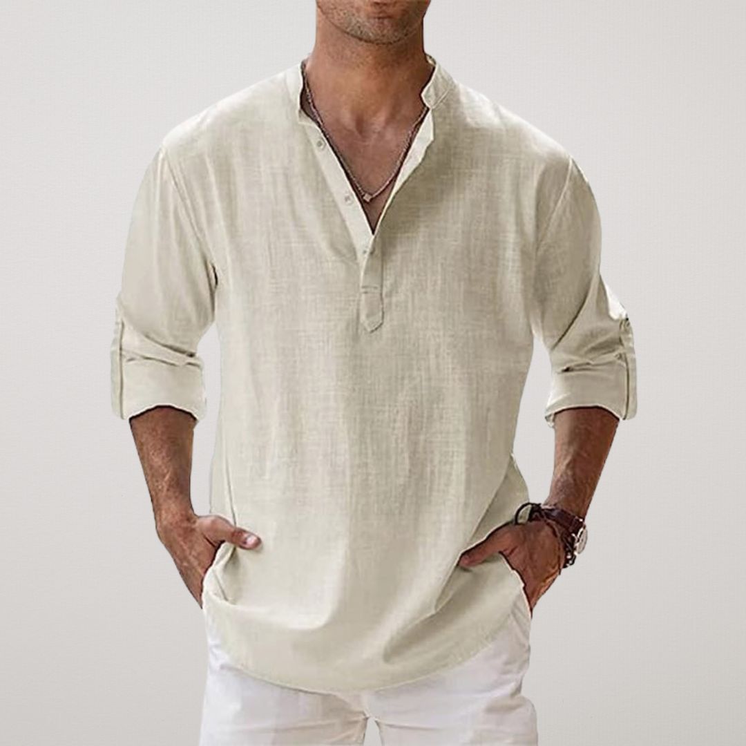 Azel | Camisa Henley de Algodón con Efecto Lino