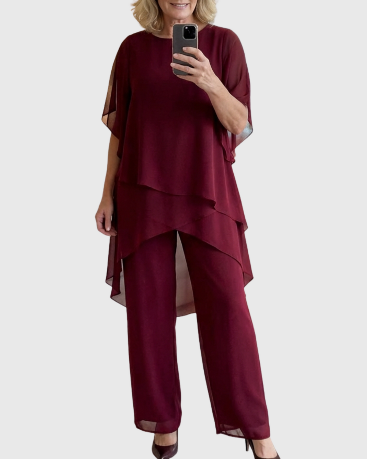 Conjunto de fiesta mujer blusa de gasa y pantalón ancho