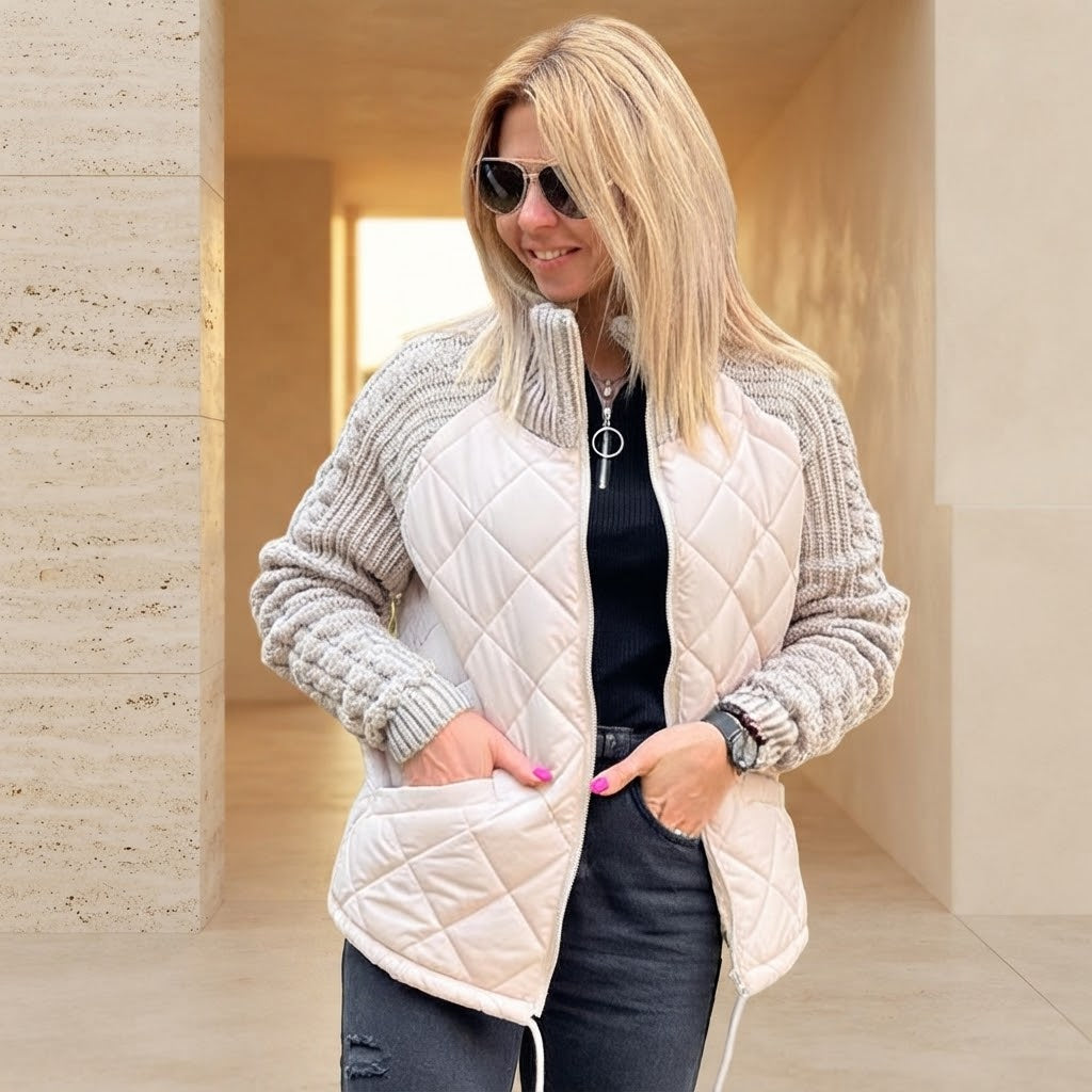 Chaqueta acolchada mujer con mangas de punto y cremallera