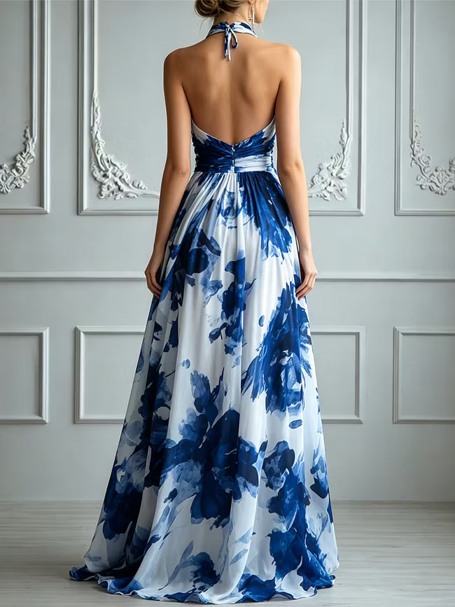 Amelia | Vestido Maxi de Chifón con Estampado de Tinta