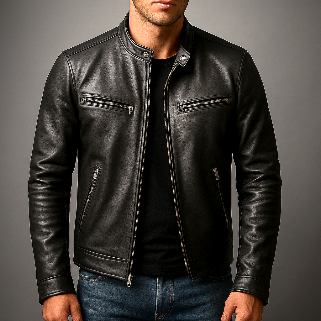 Chaqueta efecto piel hombre vintage con cremallera