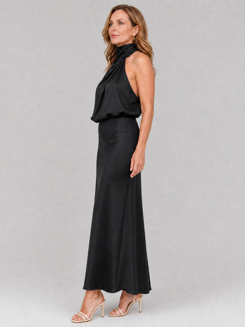 Nopal | Vestido Midi sin Mangas con Cuello Drapado