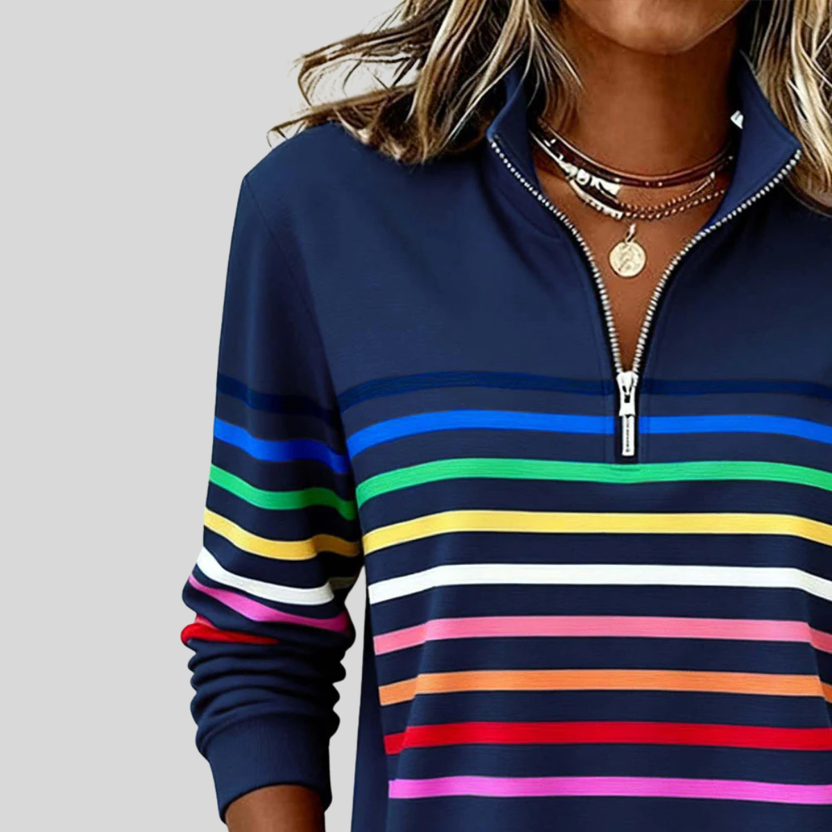 Sudadera de rayas mujer con media cremallera