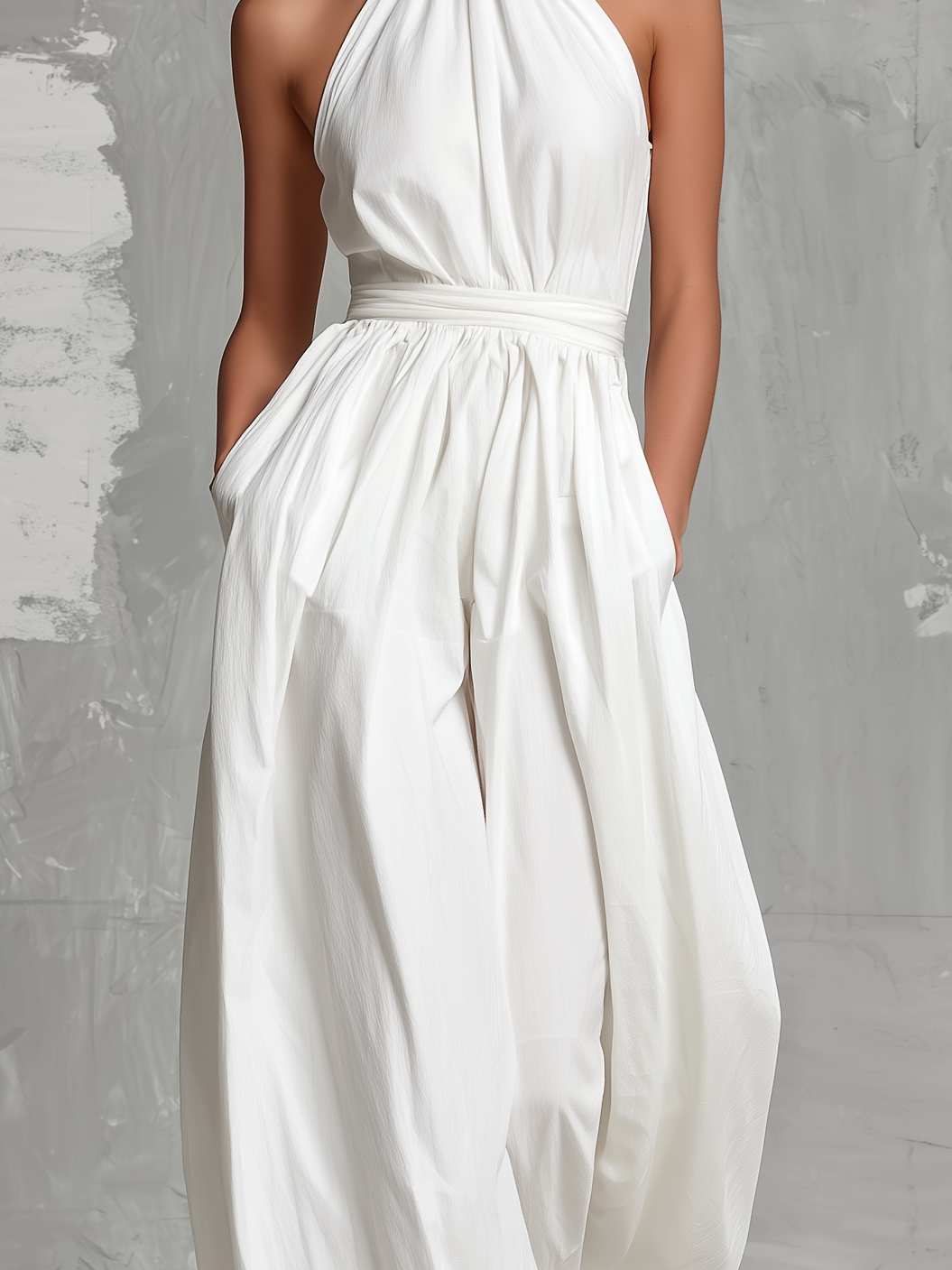Zoltán | Mono Elegante Blanco Tejido sin Mangas con Cuello Halter