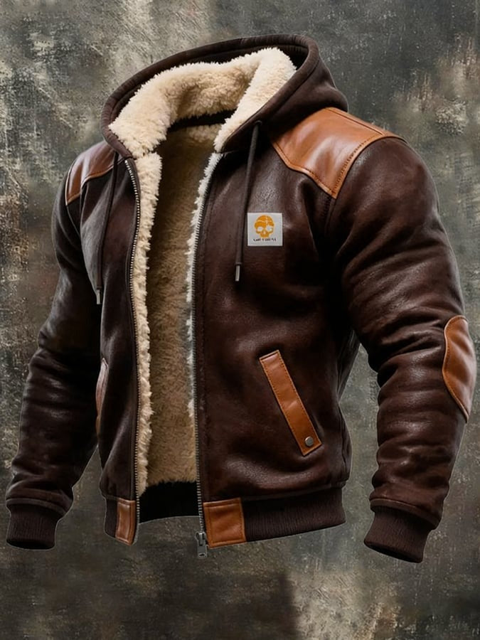 Cazadora invierno hombre con detalles efecto piel